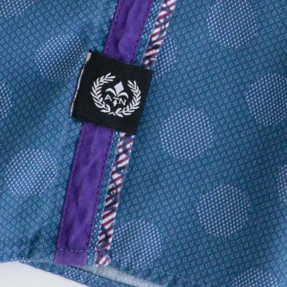 Au Noir Blue Polka Dot 100% Cotton Button Down Designer Dress Shirt Size 4 Large - Picture 7 of 16